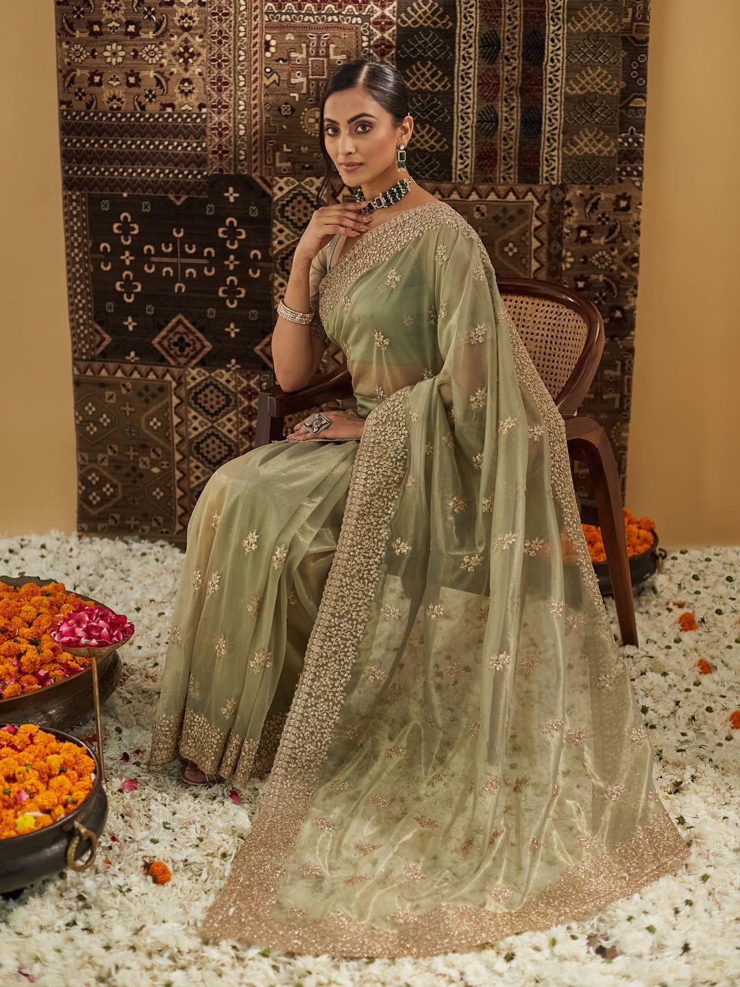 kasee Floral Zardozi Supernet Designer Saree
