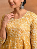 Aks Geometric Printed Cotton Anarkali Kurta