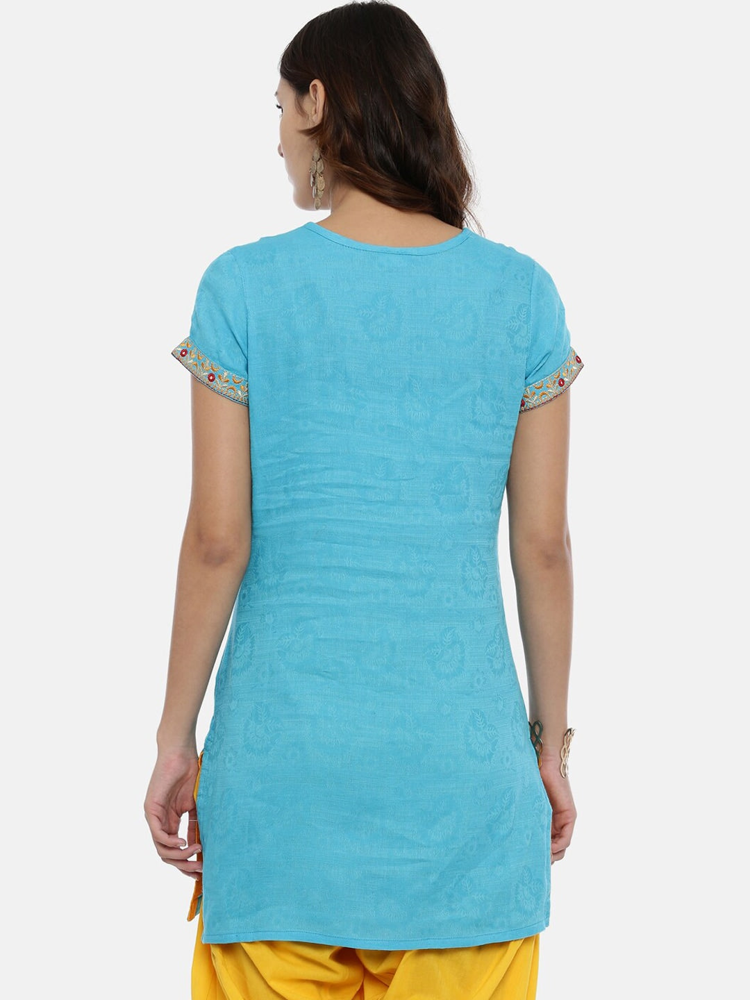 Souchii Blue Yoke Design Jacquard Straight Kurta - Distacart