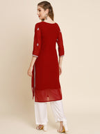 HERE&NOW Women Floral Embroidered Thread Work Georgette Kurta