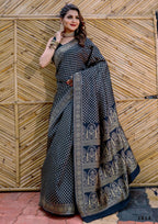 Partywear Designer Dark Blue Banarasi Silk Fancy Saree - Starwalk