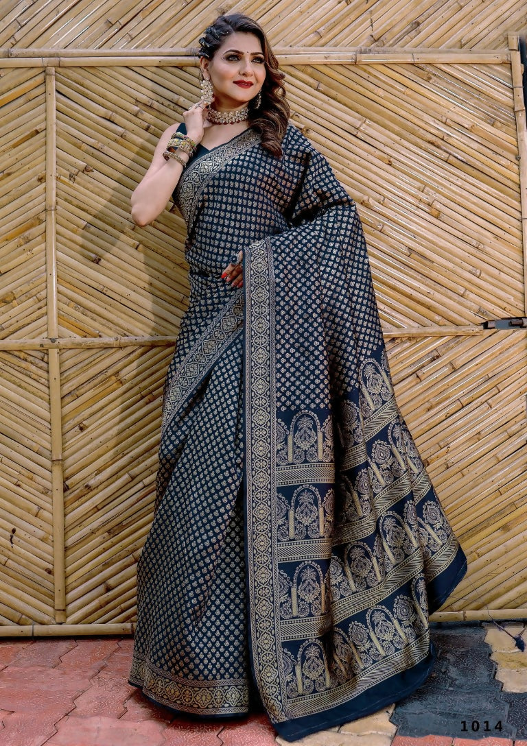 Partywear Designer Dark Blue Banarasi Silk Fancy Saree - Starwalk