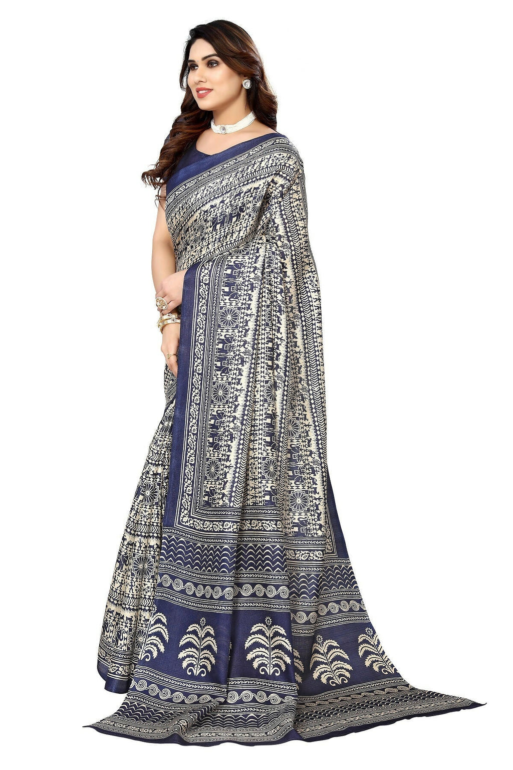 Vamika navy Printed Art Silk Saree