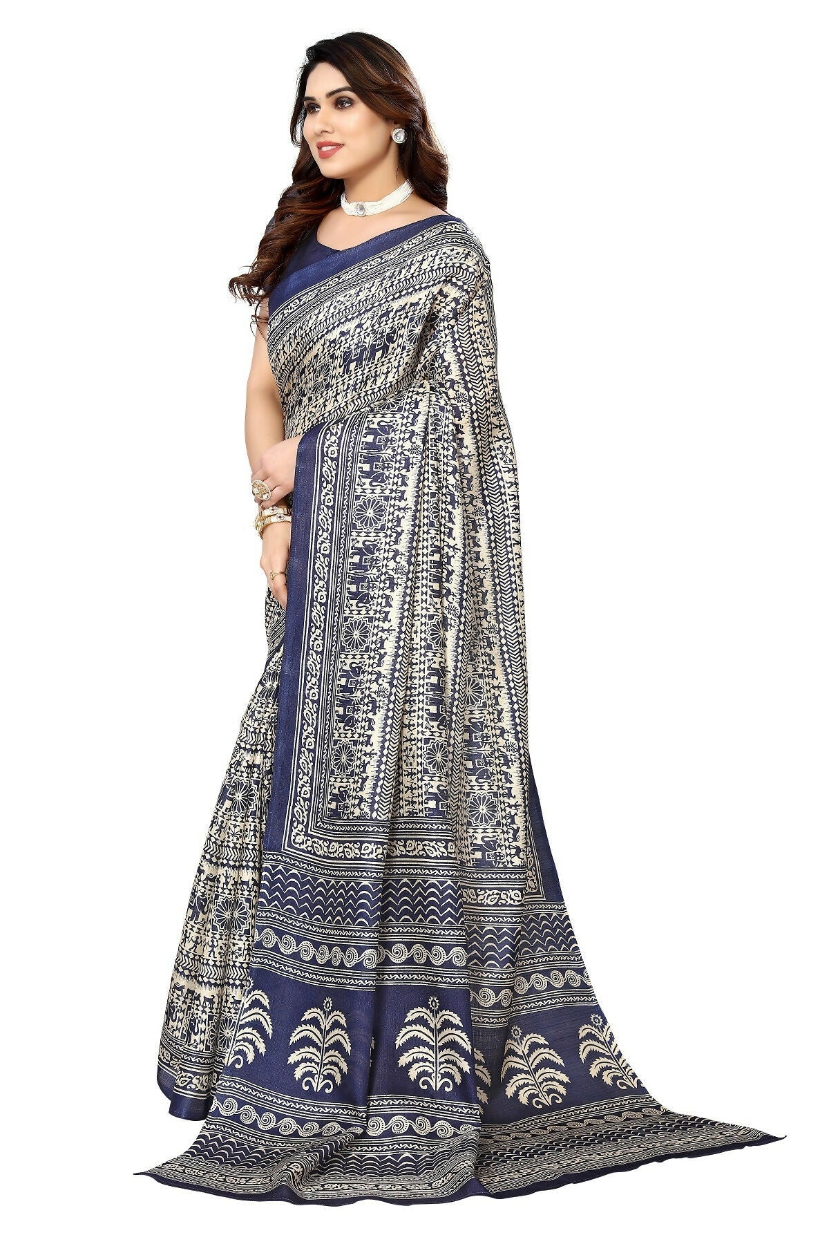 Vamika navy Printed Art Silk Saree