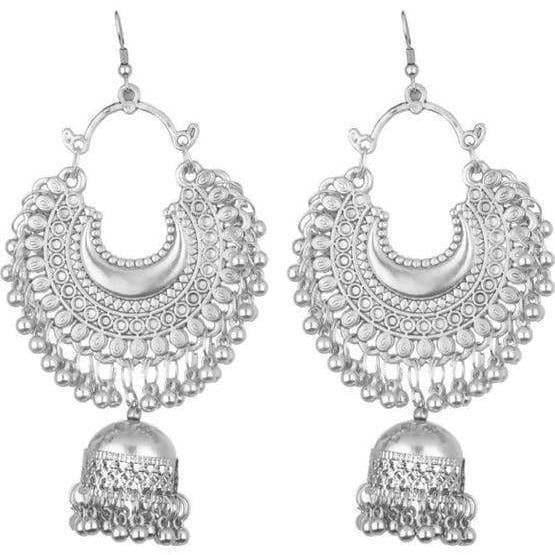 Stylish And Trendy Silver Oxidized Hanging Jhumka Earrings