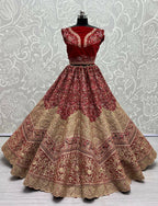Jyoti Fashion Women's Red Velvet Fancy Dori & Sequins Multi Thread Embroidered with Diamond Work Wedding Lehenga Choli