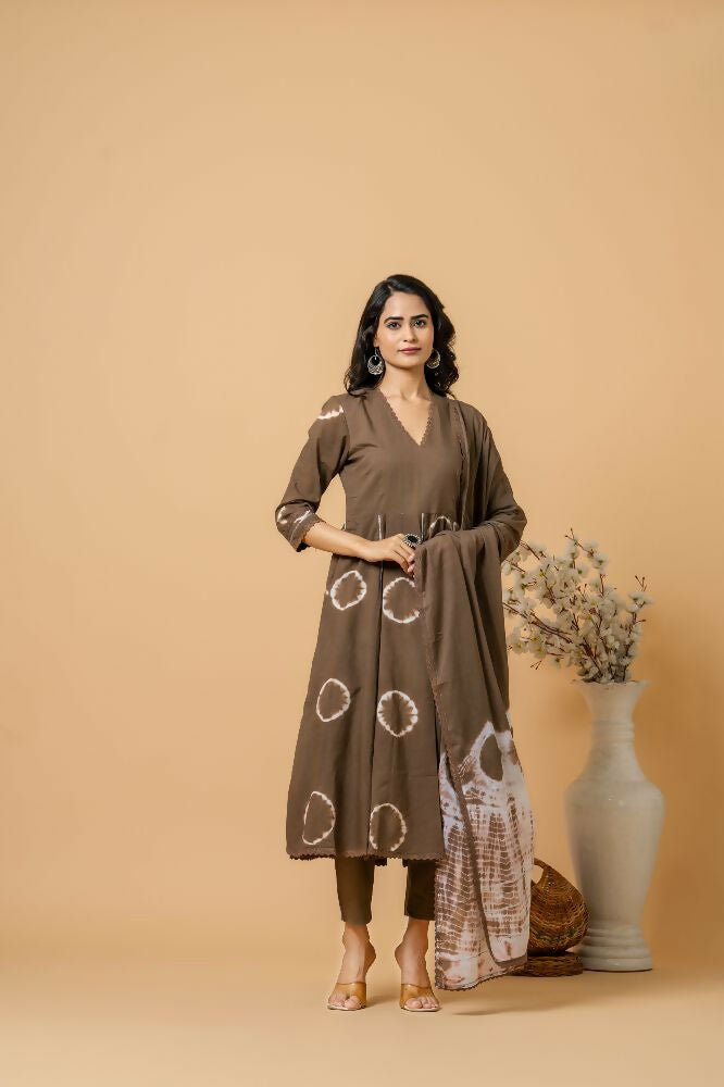Joban Fashion Brown Tie & Dye Cotton Suit Set - Distacart