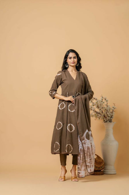 Joban Fashion Brown Tie & Dye Cotton Suit Set