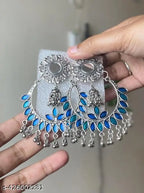 Tehzeeb Creations Women's Silver Plated Blue Meenakari Earrings - Distacart