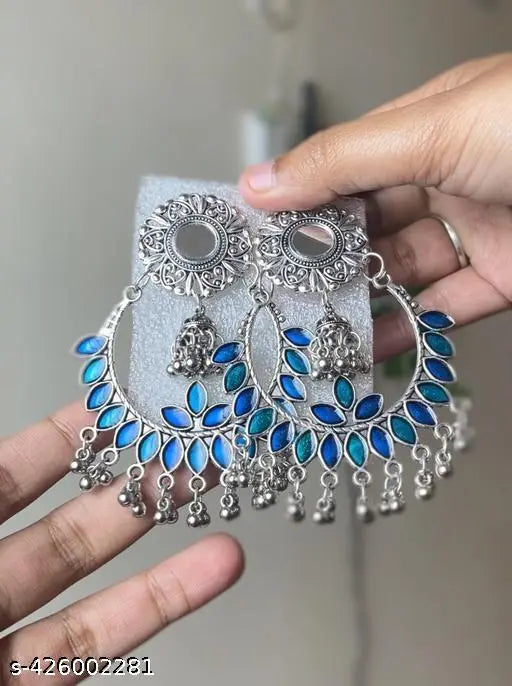Tehzeeb Creations Women's Silver Plated Blue Meenakari Earrings - Distacart