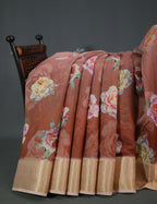 Light Rust Colour Floral Printed Semi Chanderi Saree By Gayathri Reddy Designer Studio