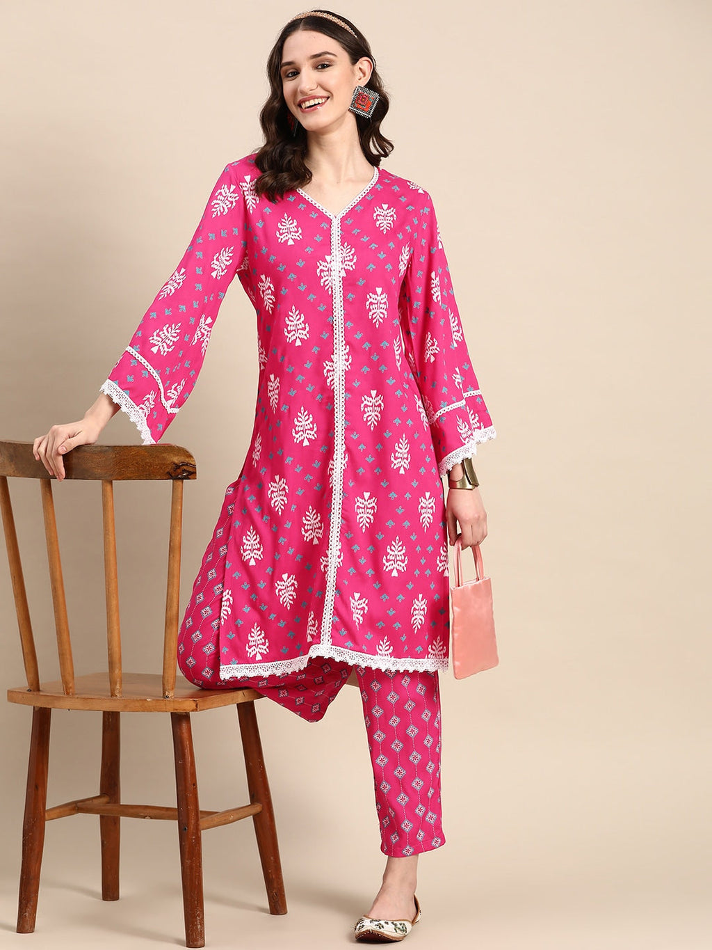 Sangria Ethnic Motifs Printed Pure Cotton Kurta with Palazzos