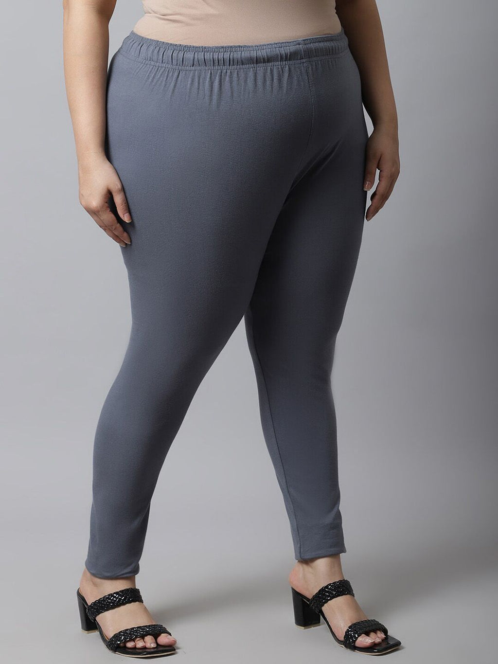 TAG 7 Women Plus size Grey Solid Cotton Ankle-Length Leggings