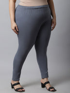 TAG 7 Women Plus size Grey Solid Cotton Ankle-Length Leggings