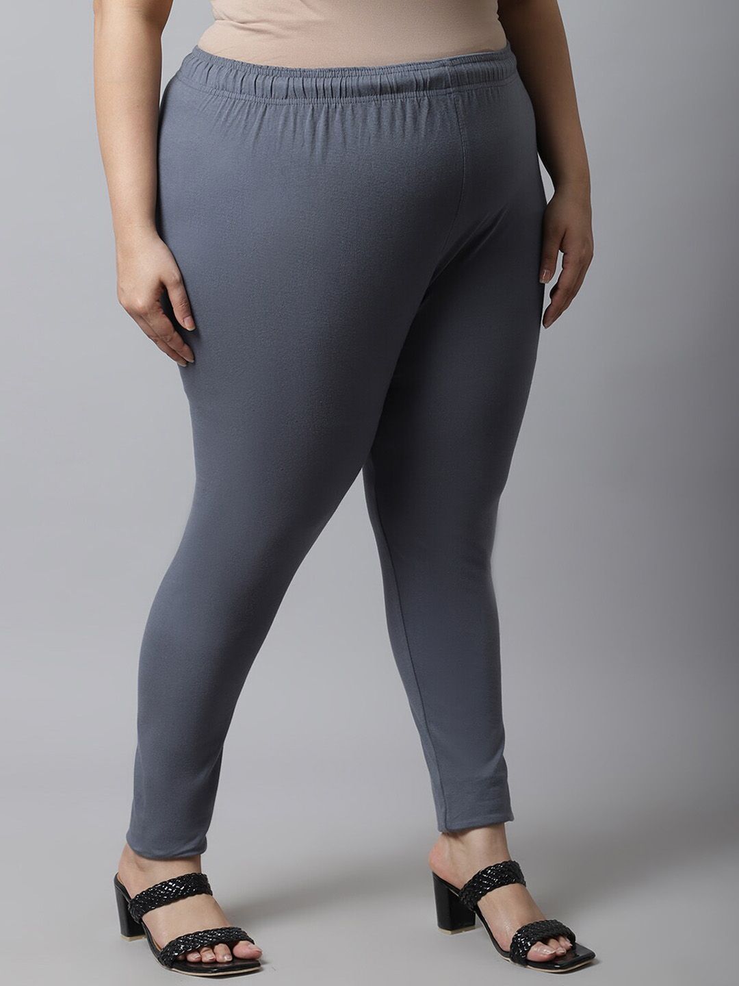 TAG 7 Women Plus size Grey Solid Cotton Ankle-Length Leggings
