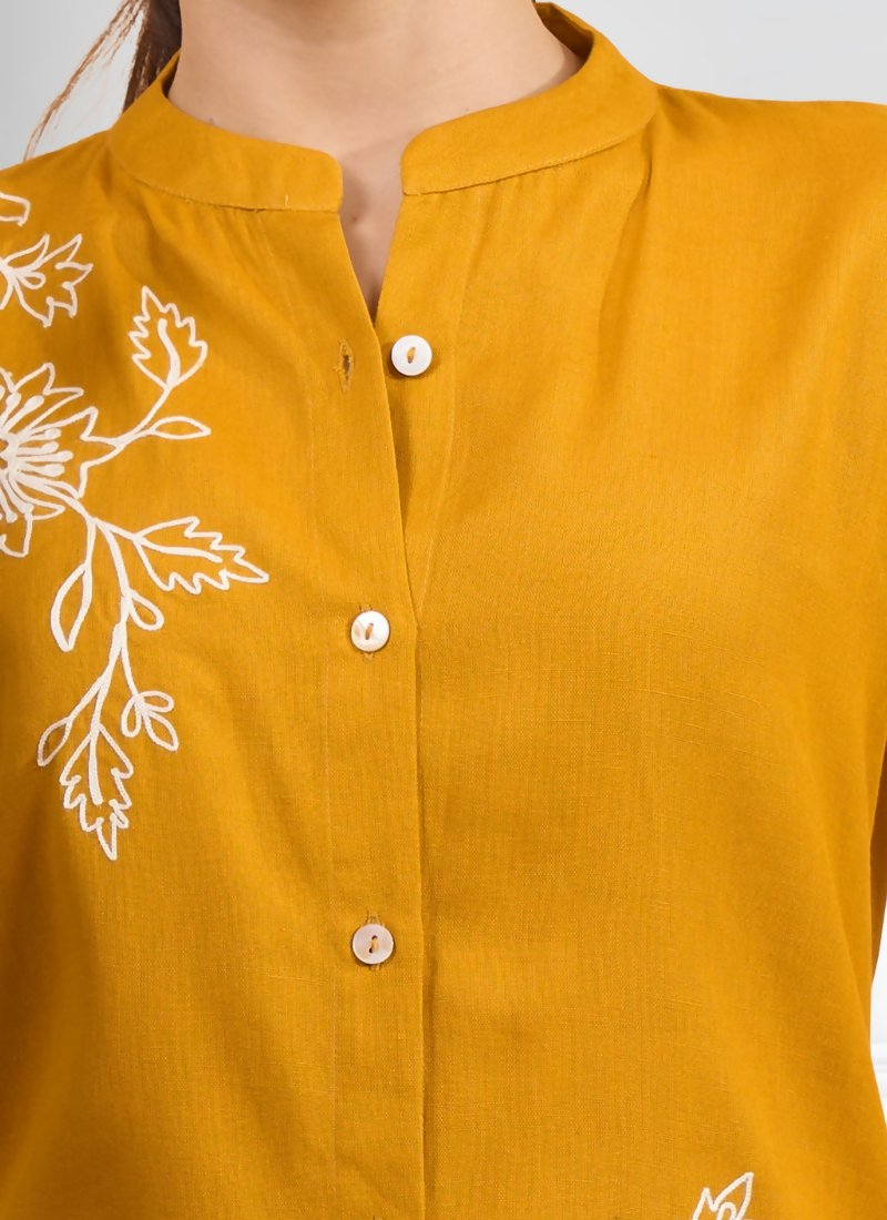 Joban Fashion Mustard Cotton, Linen Embroidered Readymade Cord Set - Distacart