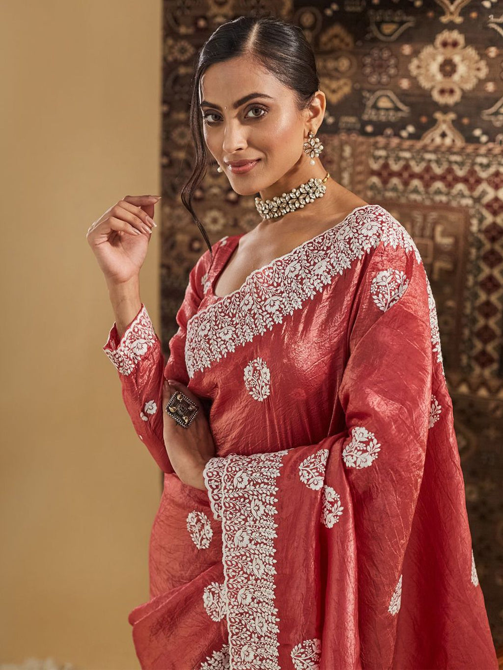 kasee Floral Chikankari Silk Blend Saree - Distacart