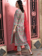 Sangria Sea Green Floral Printed Pure Cotton Kurta with Palazzos & Dupatta
