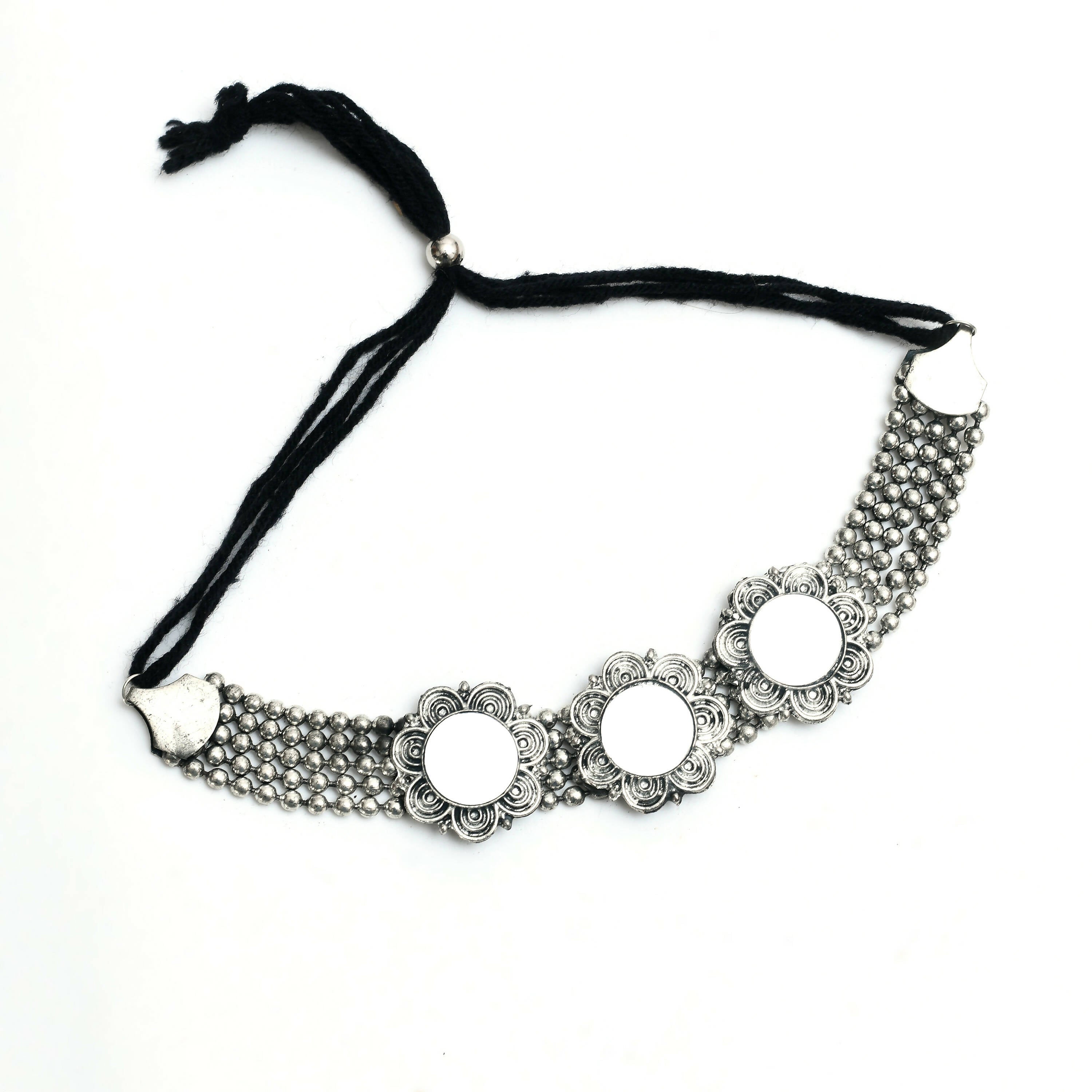 Mominos Fashion Johar Kamal Oxidised Silver-Plated Mirror Design Necklace Choker Set For Women - Distacart