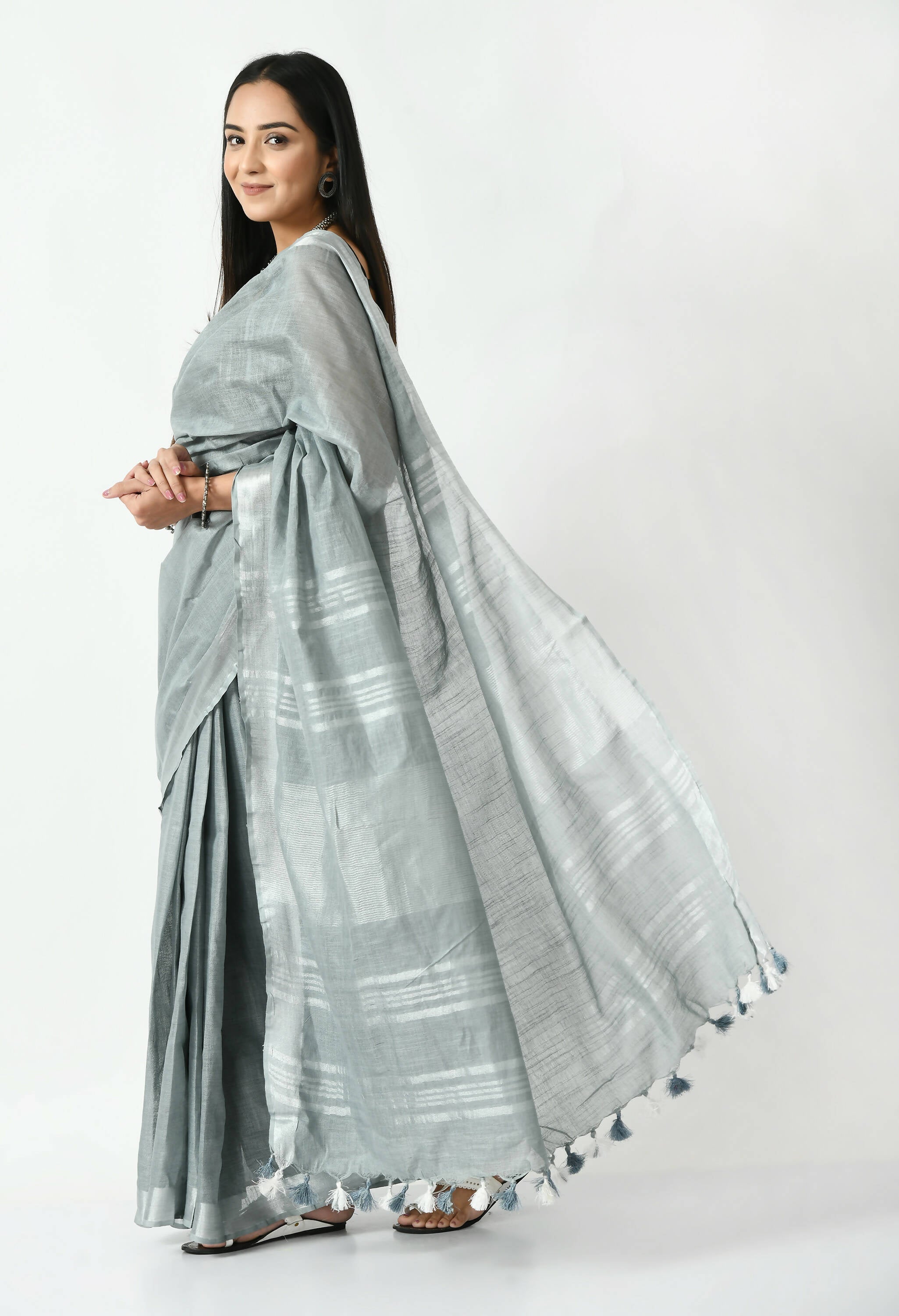 Mominos Fashion Moeza Gray Bhagalpuri Handloom Silk Linen Saree with unstitched Blouse piece - Distacart