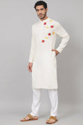 Cotton Kurta With Floral Embroidery Patch Embellishment by Hilo Design