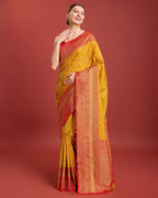 Monjolika Fashion Glamour And Tradition With This Mustard Color Zari Woven Banarasi Tissue Silk Saree