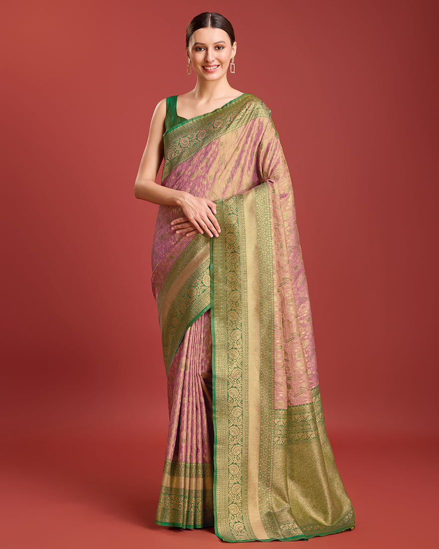 Monjolika Fashion Glamour And Tradition With This Rose Pink Color Zari Woven Banarasi Tissue Silk Saree