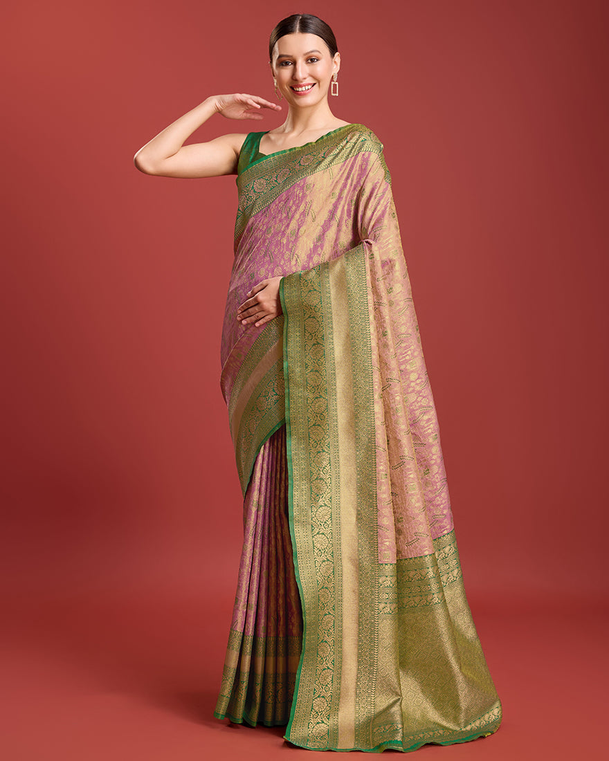 Monjolika Fashion Glamour And Tradition With This Rose Pink Color Zari Woven Banarasi Tissue Silk Saree