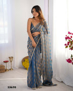 NC Chiffon Chex Wevon Chex Designer, Lace Party Wear Saree - Blue