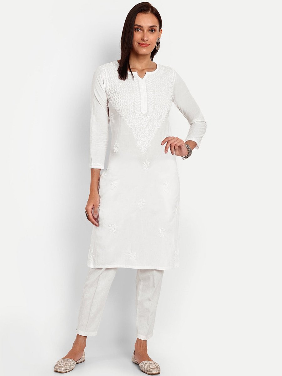 ADA Floral Embroidered Chikankari Kurta