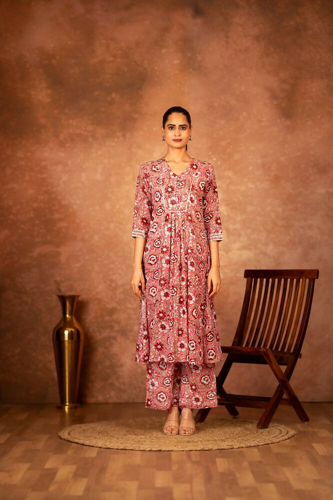 Joban Fashion Pink Hand Block Printed Cotton Suit Set - Distacart