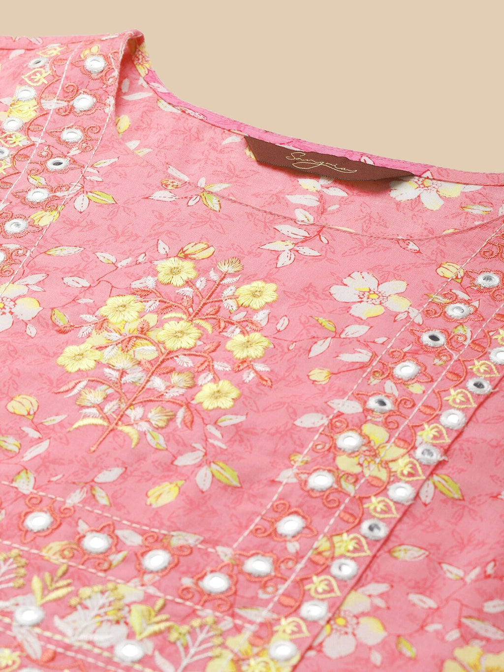 Sangria Floral Printed Pure-Cotton Straight Kurta With Trouser & Dupatta
