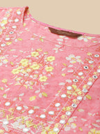 Sangria Floral Printed Pure-Cotton Straight Kurta With Trouser & Dupatta