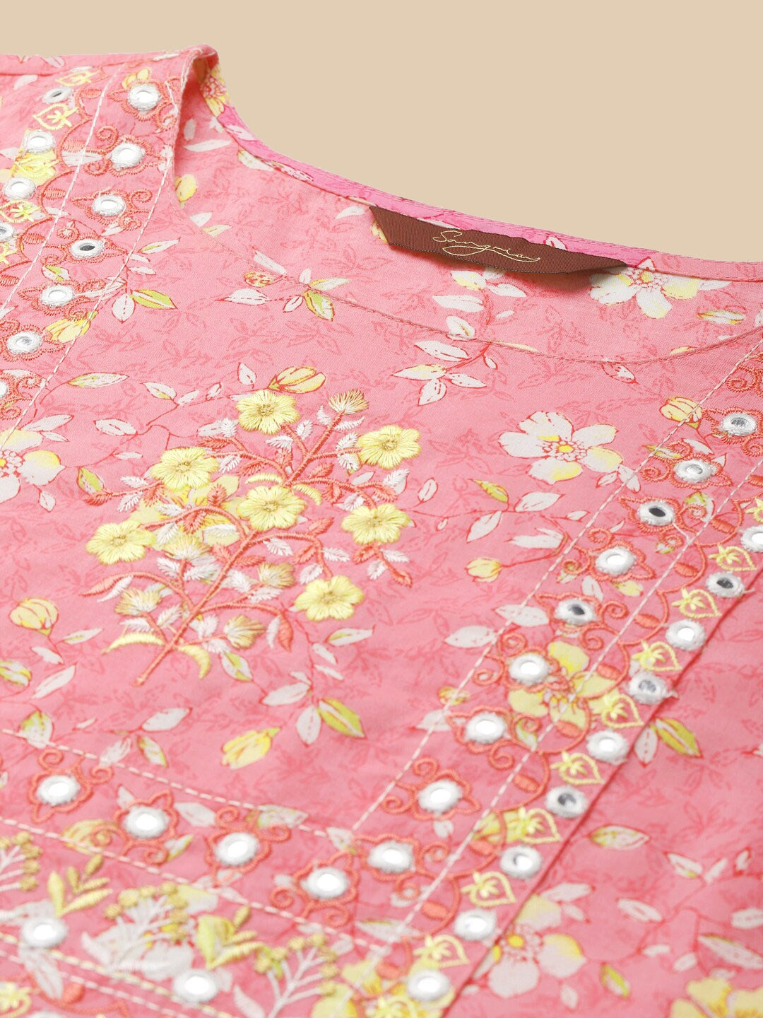 Sangria Floral Printed Pure-Cotton Straight Kurta With Trouser & Dupatta