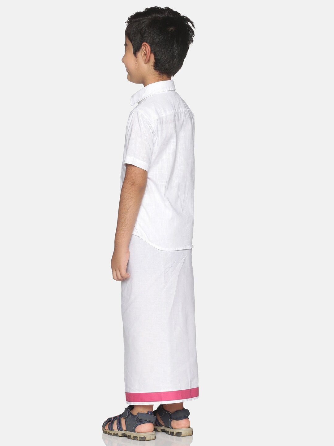 Sethukrishna Boys White Pure Cotton Shirt and Veshti Set