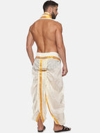 Sethukrishna Men Cream and Gold-Toned Solid Dhoti With Angavastram - Distacart