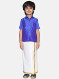 Sethukrishna Boys Blue & White Solid Shirt and Dhoti Set