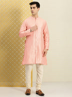 House of Pataudi Men Peach-Coloured Ethnic Motifs Printed Kurta