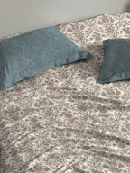 MYTRIDENT Dusk and Dawn Beige Printed Pure Cotton 144 TC Queen Bedsheet 2 Pillow Covers