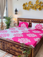 URBAN SPACE Divine White Ethnic Motifs 144 TC Cotton Queen Bedsheet & 2 Pillow Covers