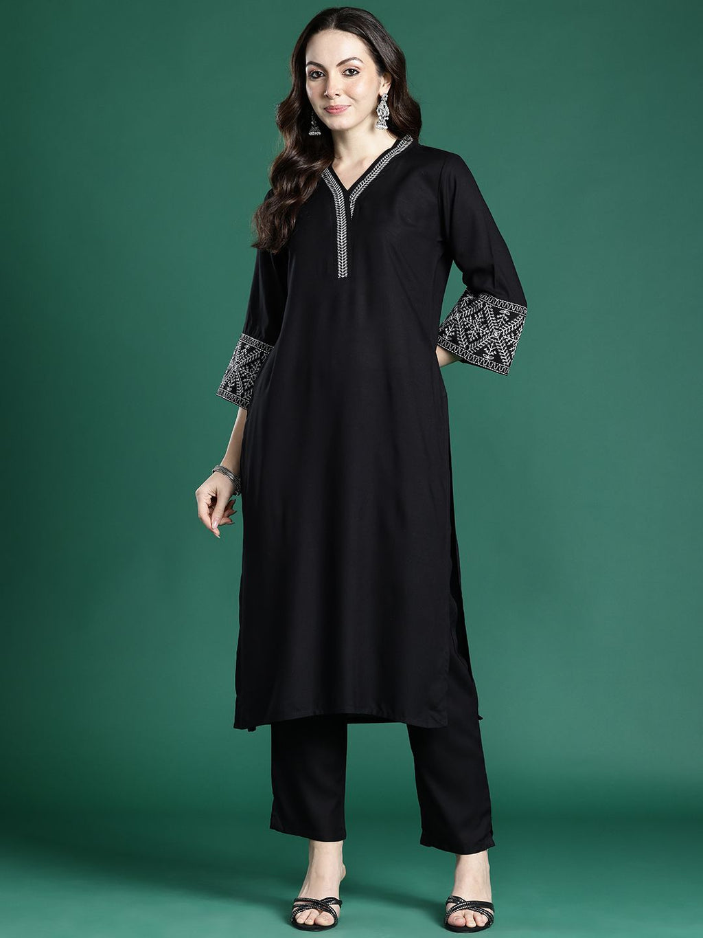 Indo Era Ethnic Motifs Embroidered Regular Kurta with Trousers - Distacart