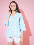 Myshka Women's Blue Printed V-Neck Top