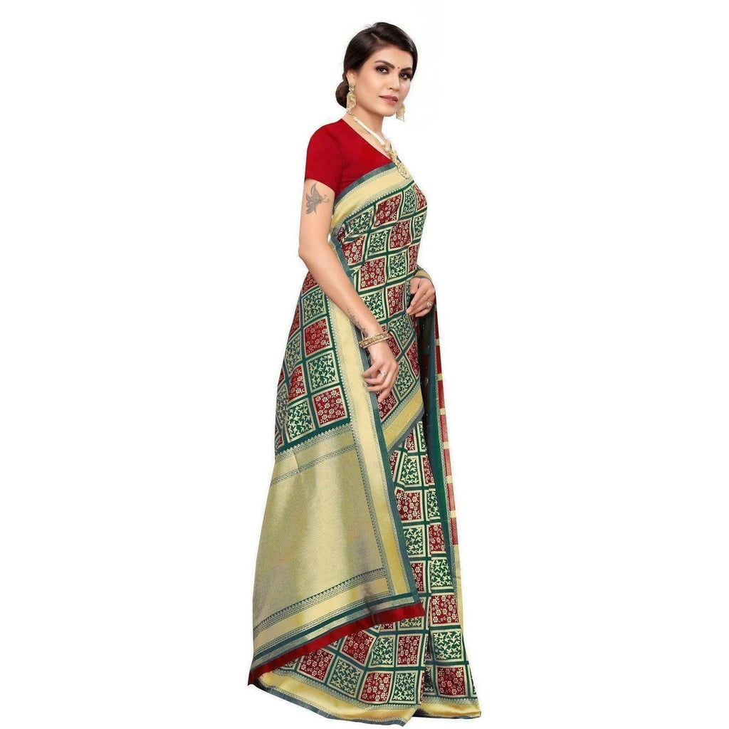 Vamika Banarasi Jaquard Rama Green Weaving Saree (Banarasi 23)
