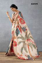 Beige Bright Moss Designer Digital Printed Party Wear Saree - Be Verly