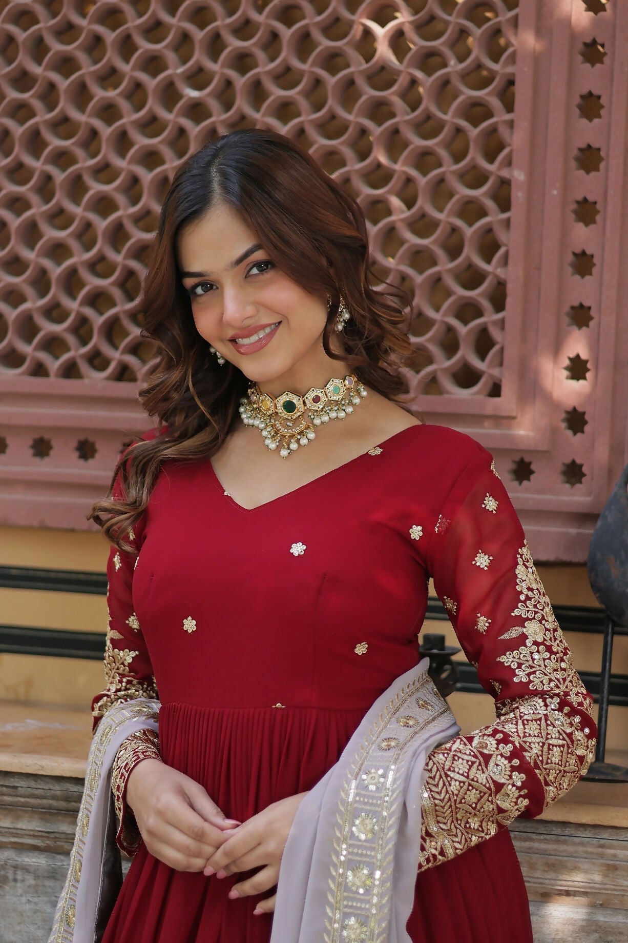 Joban Fashion Red Georgette Sequence Embroidery Work Kurta Set - Distacart