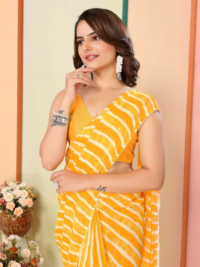 Yellow Georgette Designer Printed Ready To Wear Saree - Elite
