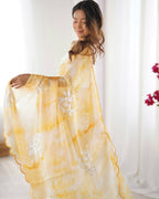 Yellow Jimmy Choo Printed, Sequence Embroidery Work Saree - Saima