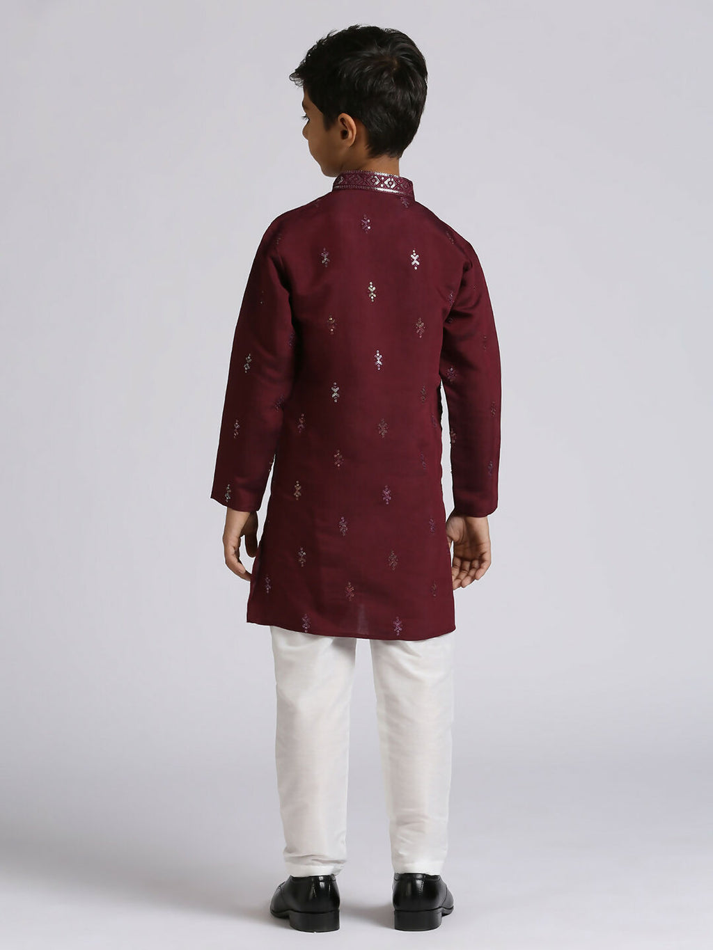Joban Fashion Kids Island Traditional Ethnic Wear with Silk Sequence Embroidery Full Sleeves Kurta and Pyjama Set - Wine