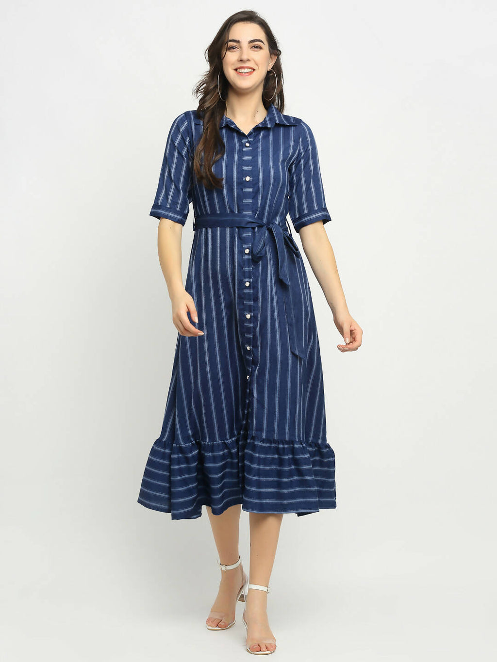 Rudra Bazaar Blue A-Line Striped Kurta - Distacart