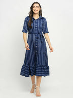 Rudra Bazaar Blue A-Line Striped Kurta - Distacart